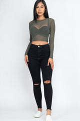 Sexy Sheer Mesh Long Sleeve Crop Top | Mixtshop LLC