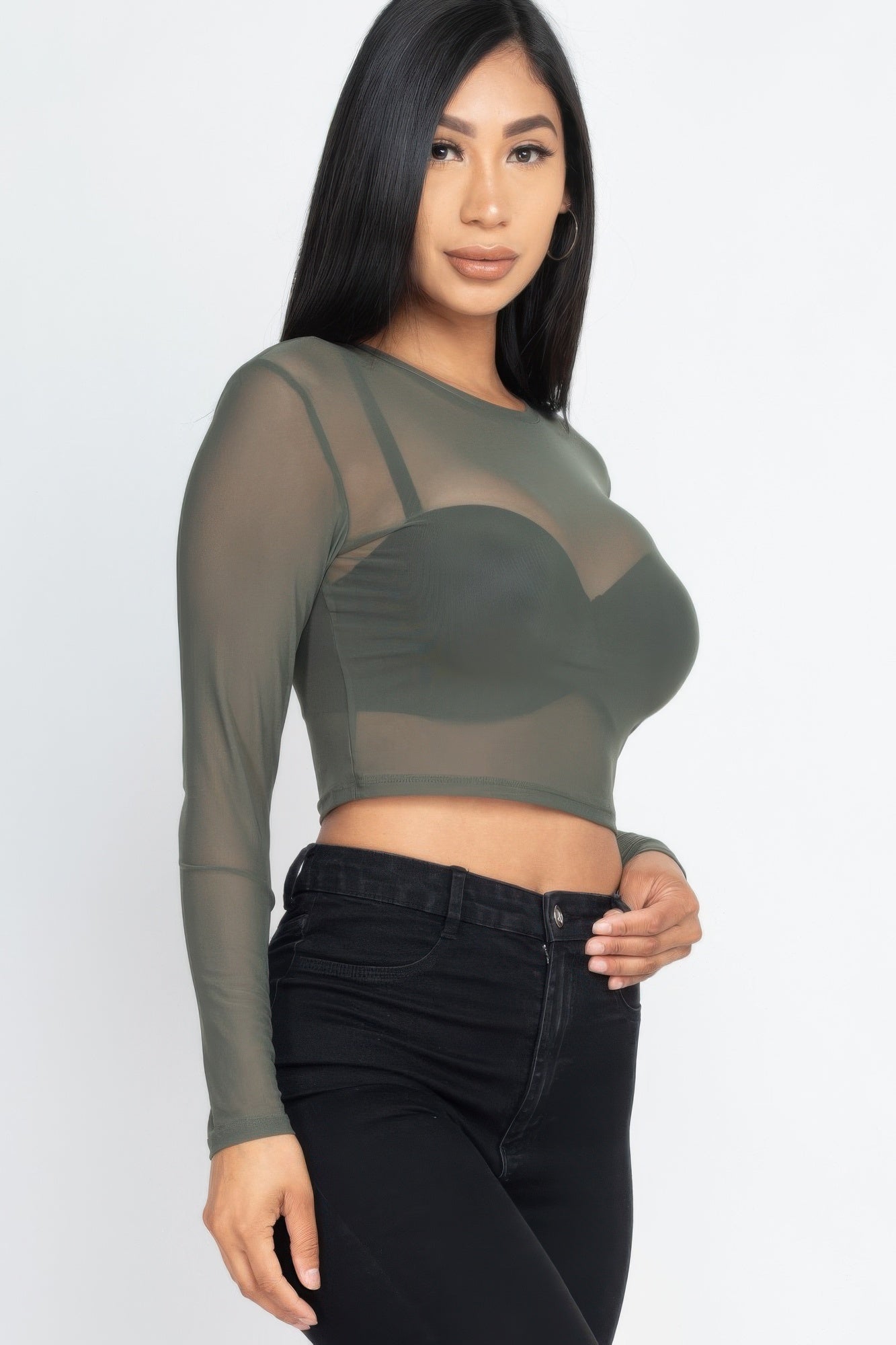 Sexy Sheer Mesh Long Sleeve Crop Top | Mixtshop LLC