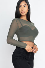 Sexy Sheer Mesh Long Sleeve Crop Top | Mixtshop LLC