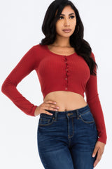 Ribbed Long Sleeve Snap Button Down Crop Top | Mixtshop LLC