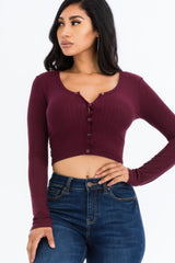 Ribbed Long Sleeve Snap Button Down Crop Top | Mixtshop LLC