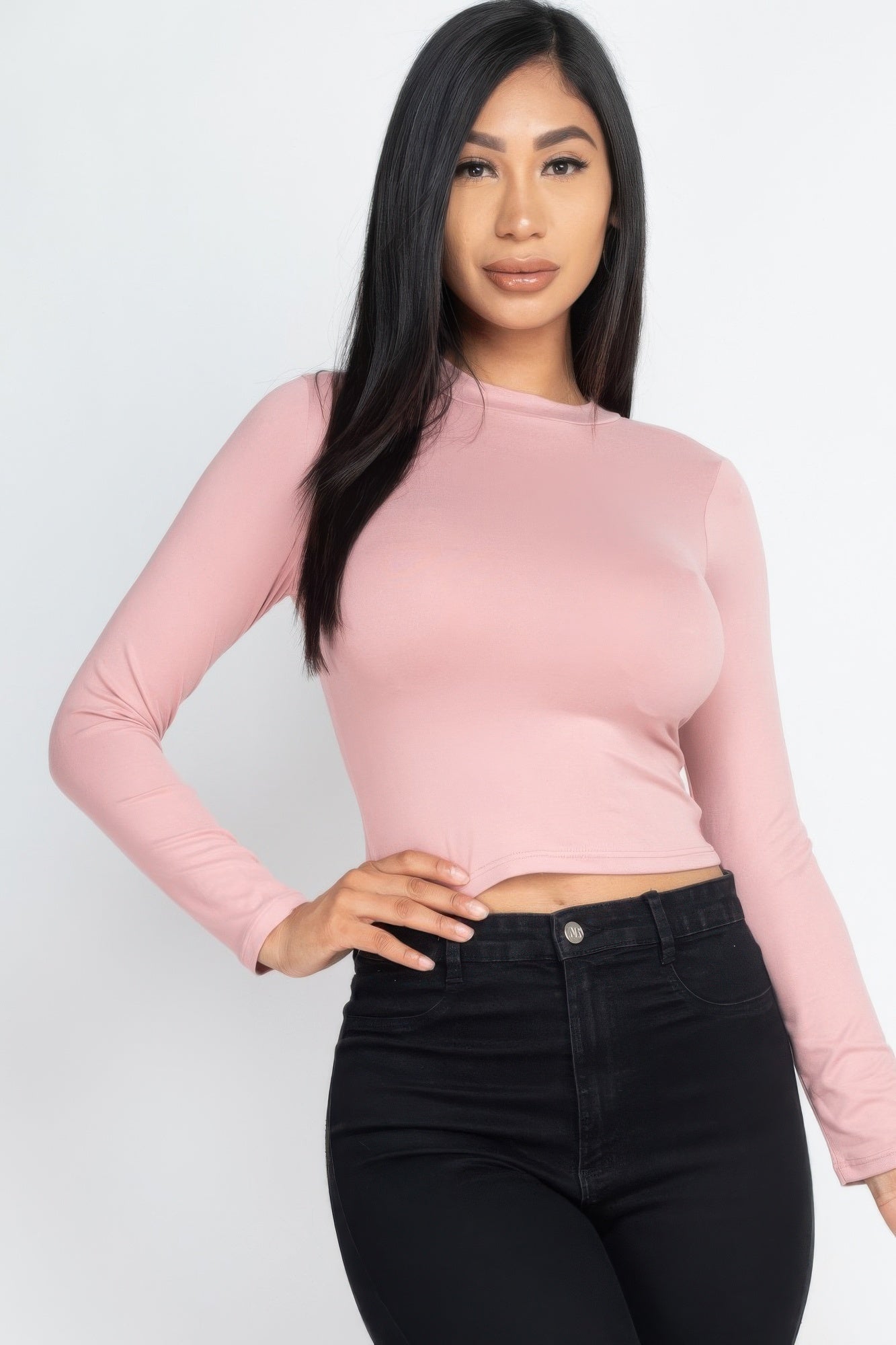 Mock Neck Solid Long Sleeve Top | Mixtshop LLC