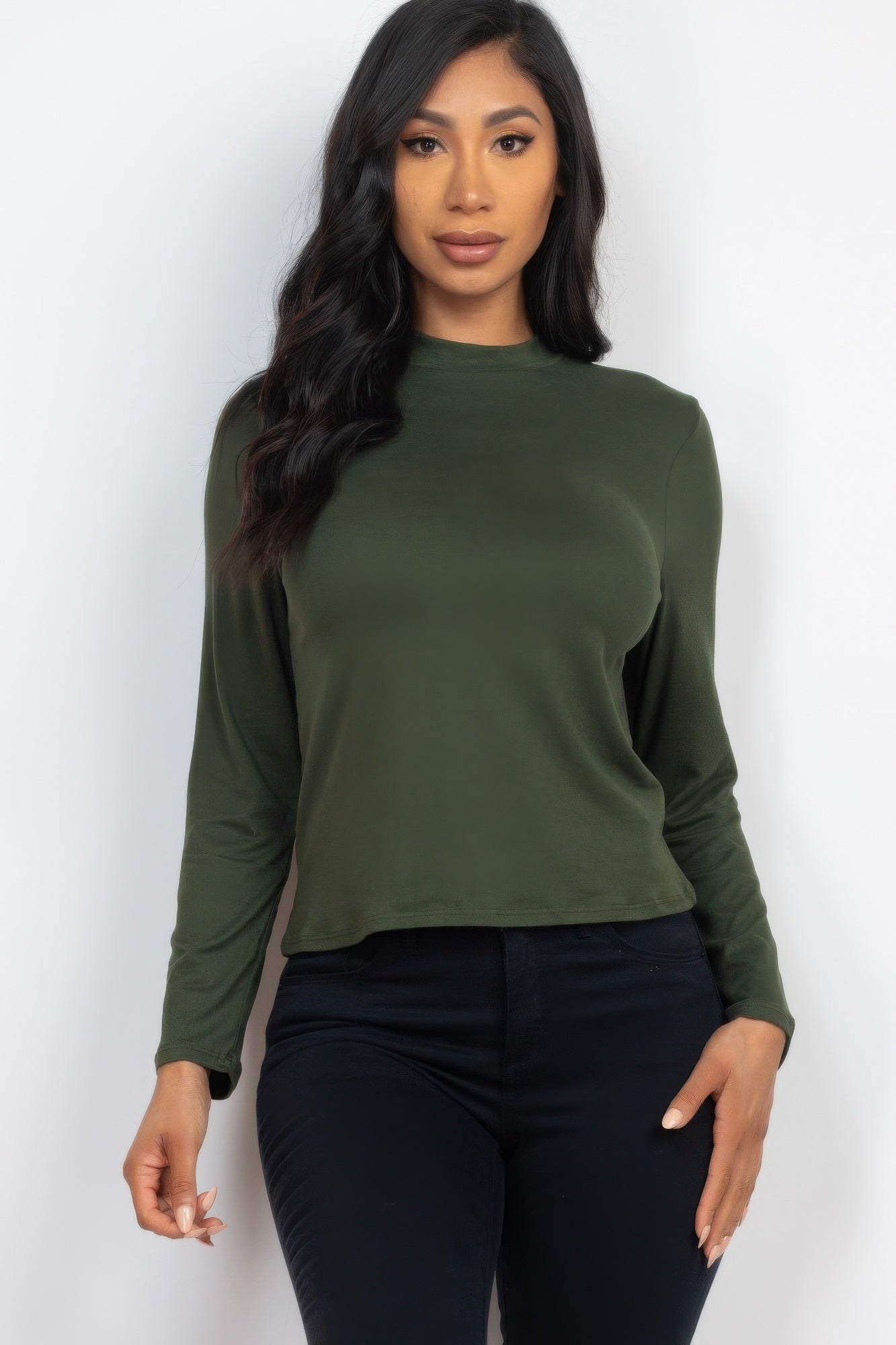 Mock Neck Solid Long Sleeve Top | Mixtshop LLC