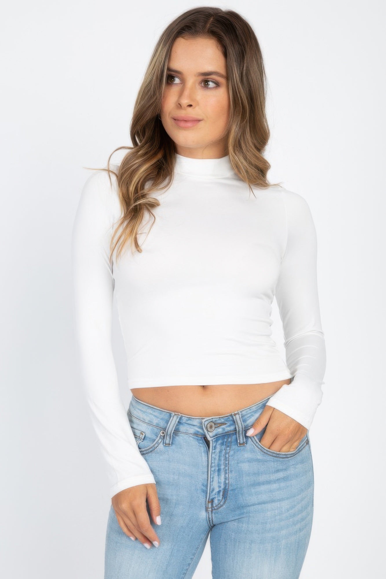 Mock Neck Solid Long Sleeve Top | Mixtshop LLC