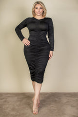 Plus Size Ruched Long Sleeve Midi Dress | Mixtshop LLC