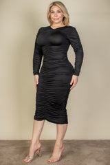 Plus Size Ruched Long Sleeve Midi Dress | Mixtshop LLC