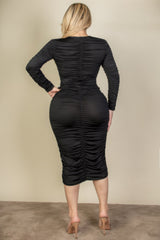 Plus Size Ruched Long Sleeve Midi Dress | Mixtshop LLC