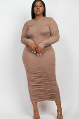 Plus Size Ruched Long Sleeve Midi Dress | Mixtshop LLC