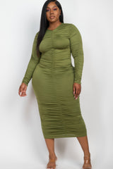 Plus Size Ruched Long Sleeve Midi Dress | Mixtshop LLC