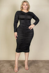 Plus Size Ruched Long Sleeve Midi Dress | Mixtshop LLC