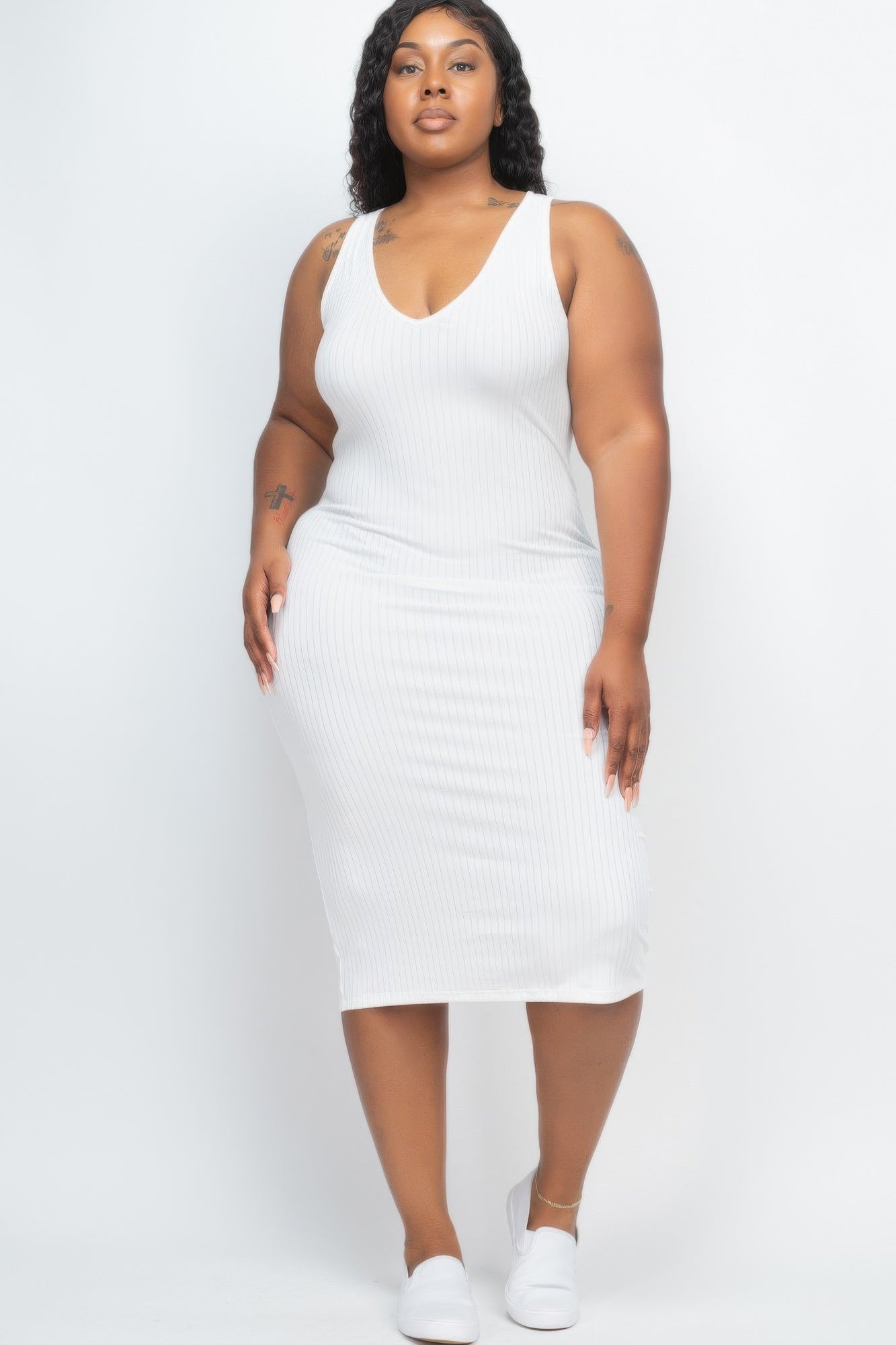 Plus Size Ribbed Sleeveless Bodycon Midi Dress | Mixtshop LLC