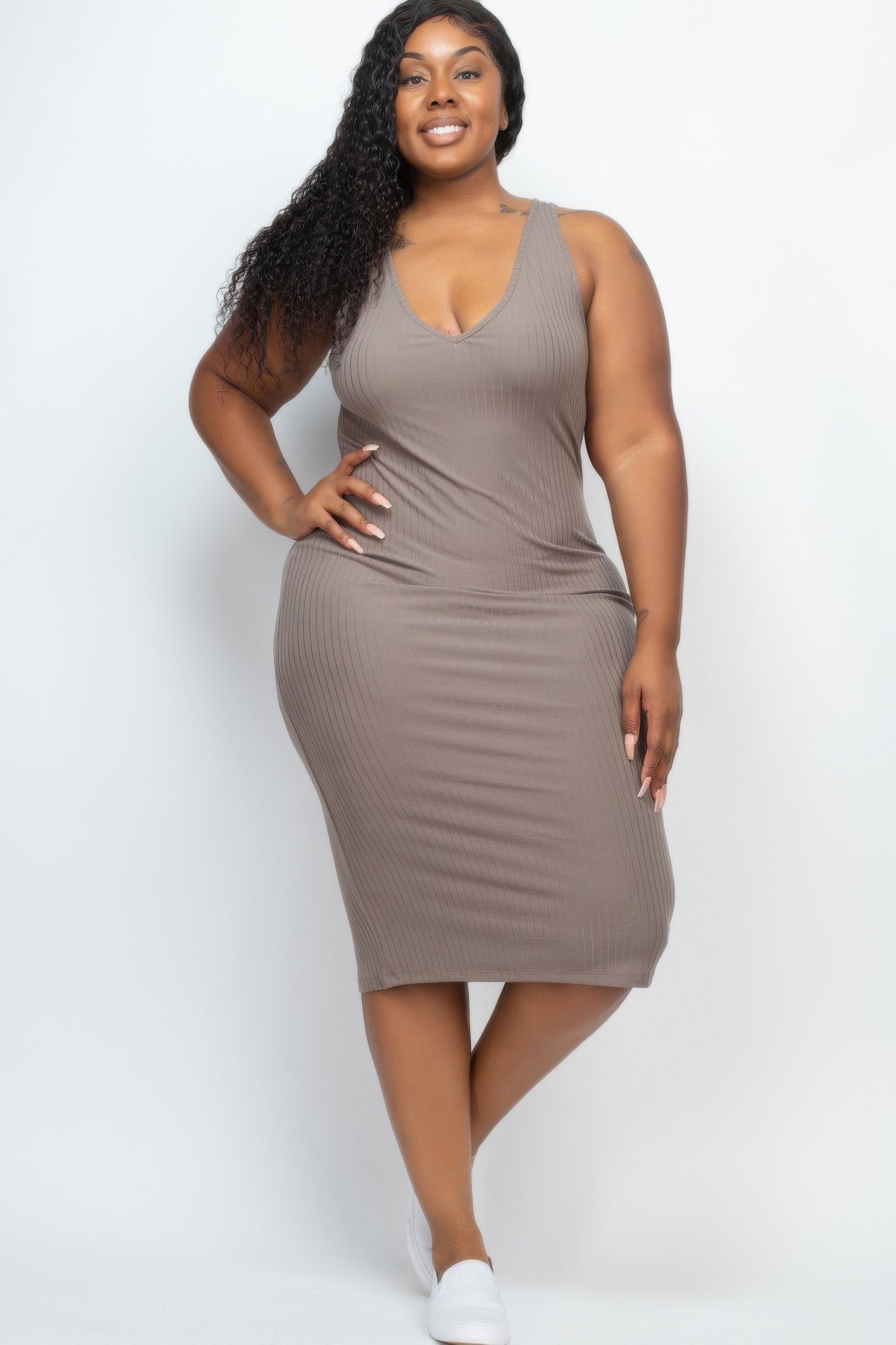 Plus Size Ribbed Sleeveless Bodycon Midi Dress | Mixtshop LLC