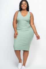 Plus Size Ribbed Sleeveless Bodycon Midi Dress | Mixtshop LLC