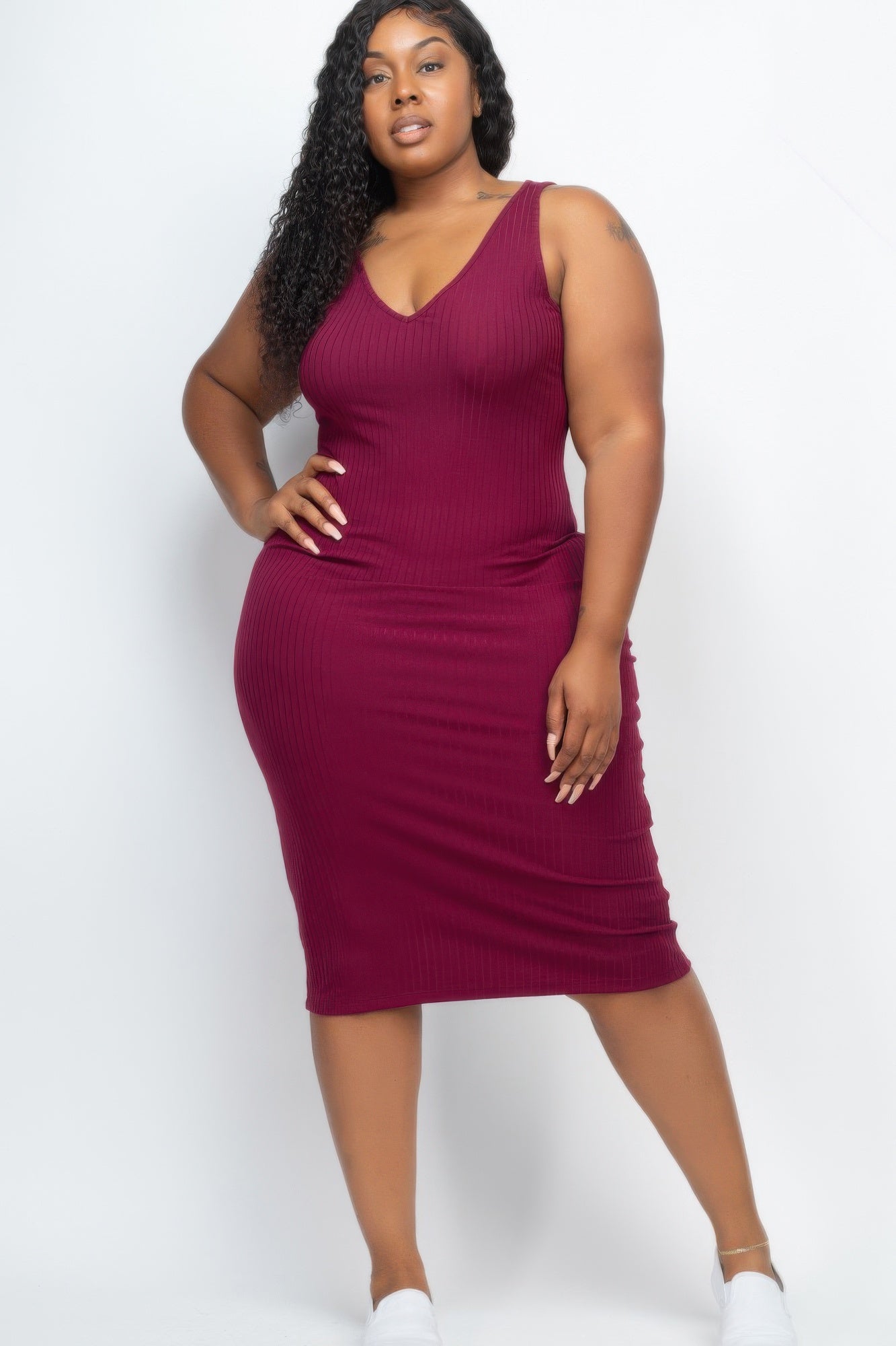 Plus Size Ribbed Sleeveless Bodycon Midi Dress | Mixtshop LLC