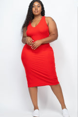 Plus Size Ribbed Sleeveless Bodycon Midi Dress | Mixtshop LLC