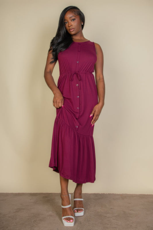 Button Front Tie Waist Sleeveless Maxi Dress | Mixtshop LLC