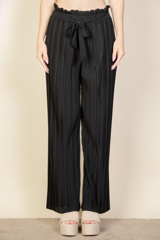 Pleated Stretch Crepe Pull-on Wide Leg Tie Front Pants | Mixtshop LLC
