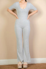 French Terry Short Sleeve Flare Jumpsuit | Mixtshop LLC