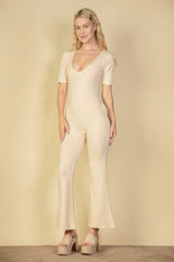 French Terry Short Sleeve Flare Jumpsuit | Mixtshop LLC