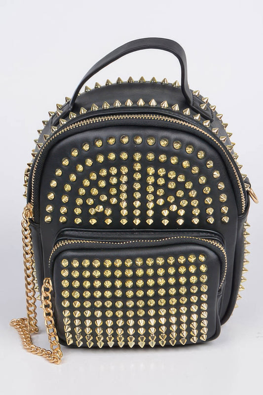 Studded Backpack With Chain Zippier | Mixtshop LLC