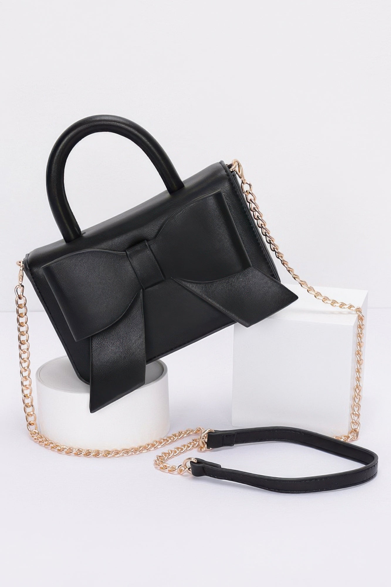 Faux Leather Ribbon Top Handle Bag | Mixtshop LLC