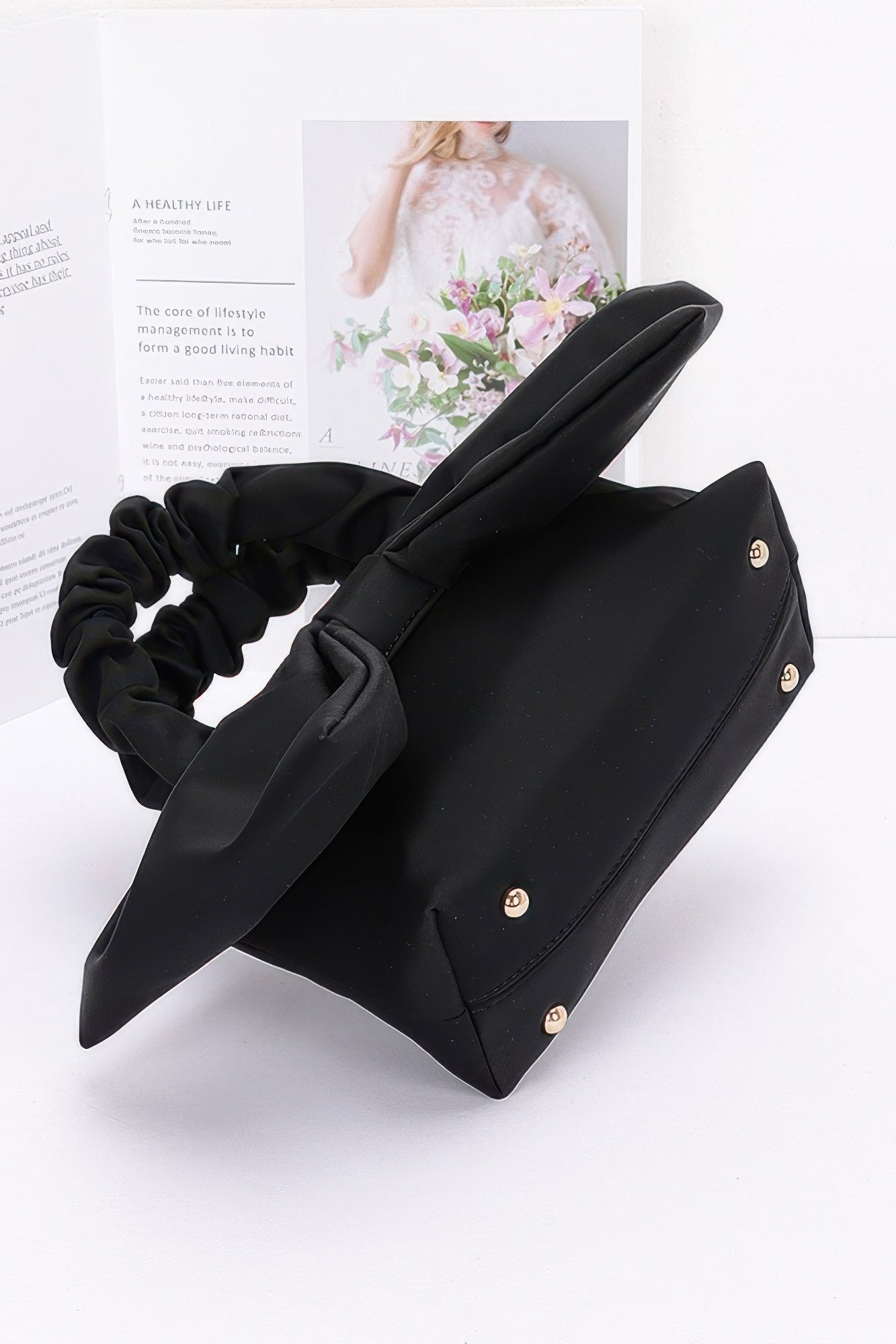 Nylon Top Handle Bag With Bow Front Clutch | Mixtshop LLC