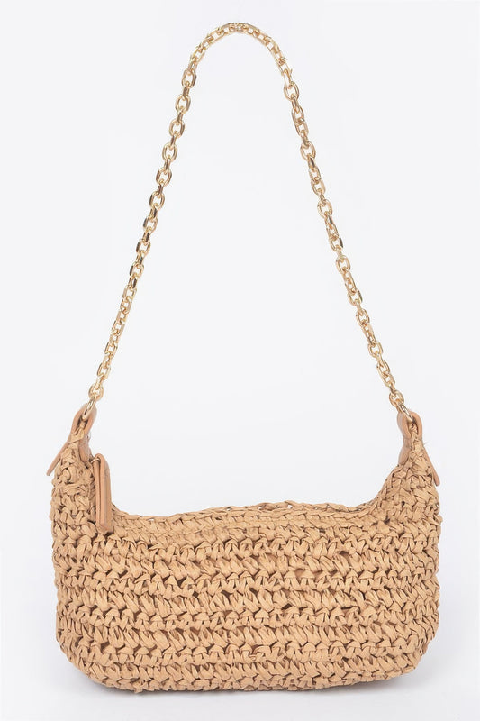 Faux Straw Zip Chain Shoulder Clutch | Mixtshop LLC