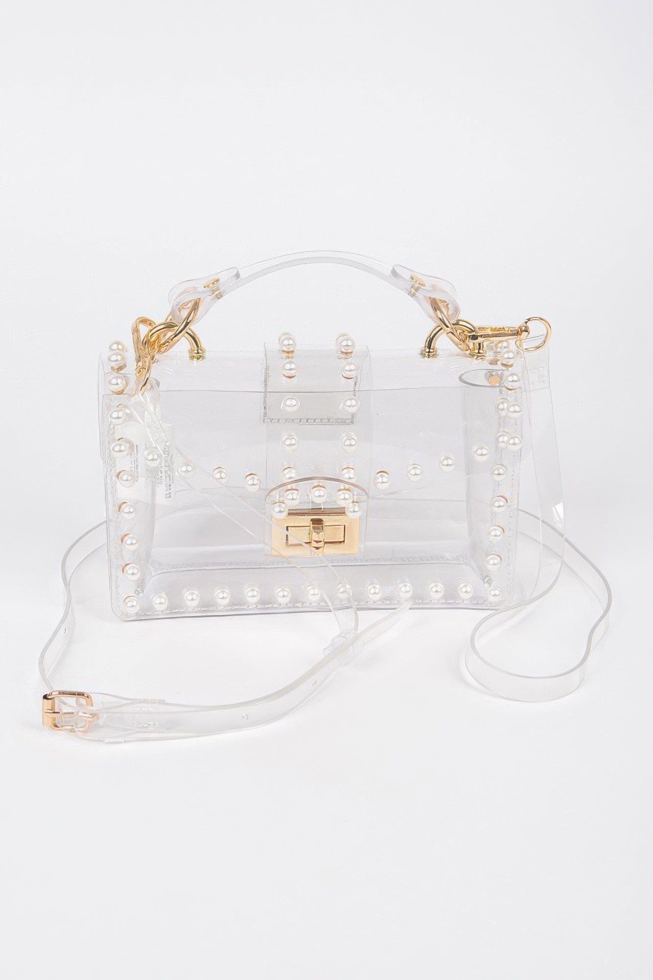 Transparent Single Handle Clutch W/faux Pearl | Mixtshop LLC