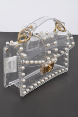 Transparent Single Handle Clutch W/faux Pearl | Mixtshop LLC