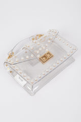 Transparent Single Handle Clutch W/faux Pearl | Mixtshop LLC