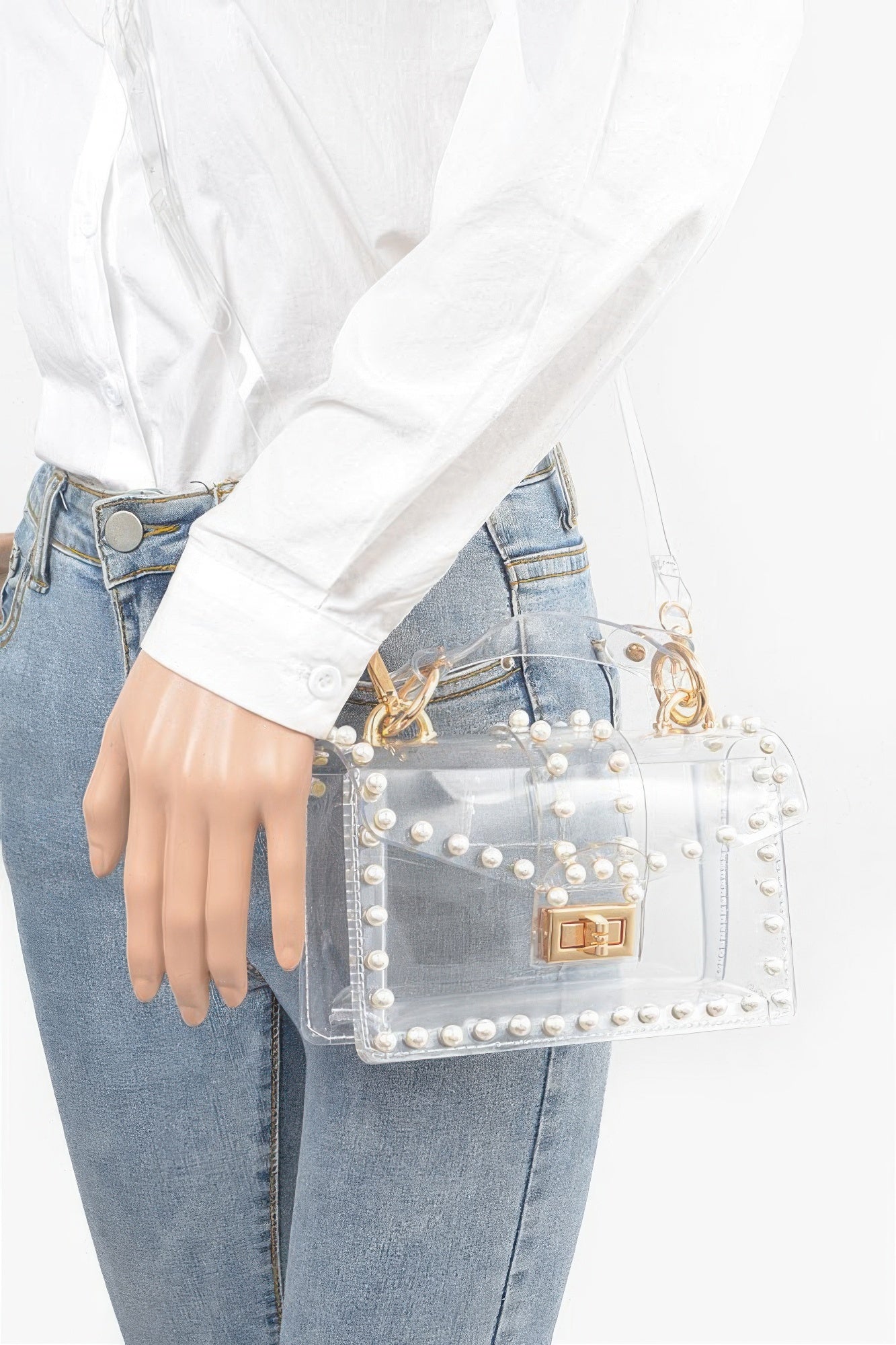 Transparent Single Handle Clutch W/faux Pearl | Mixtshop LLC