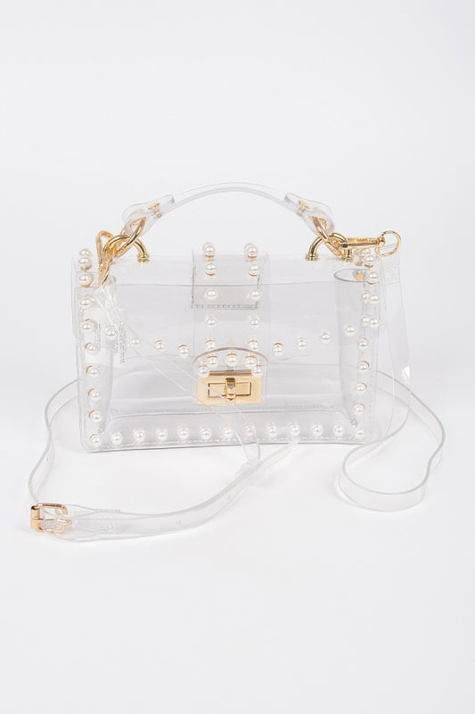Transparent Single Handle Clutch W/faux Pearl | Mixtshop LLC