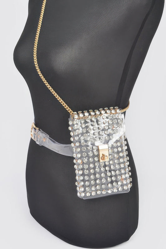 Rhinestone Clear Belt Bag W/chain | Mixtshop LLC