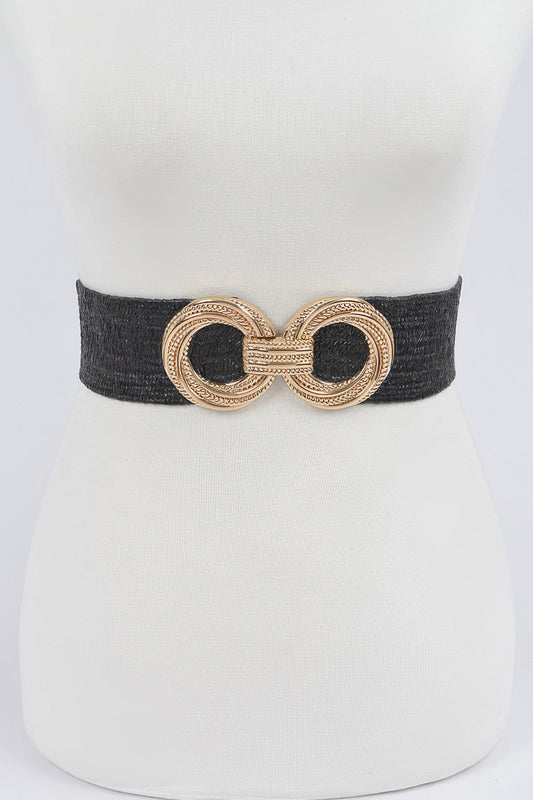 Metal Oo Buckle Plus Size Stretch Straw Belt | Mixtshop LLC