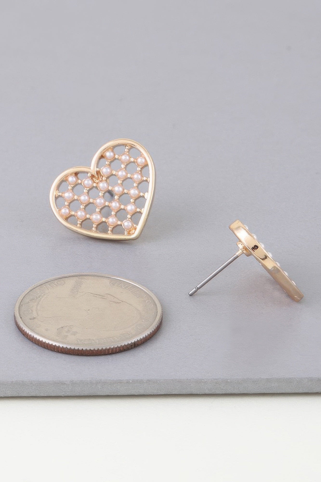 Pearl Quilt Heart Stud Earrings | Mixtshop LLC