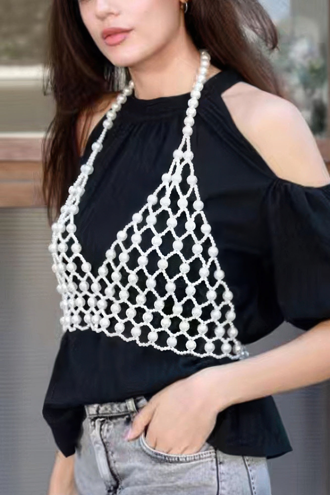 Faux Pearl Halter Neck Top | Mixtshop LLC