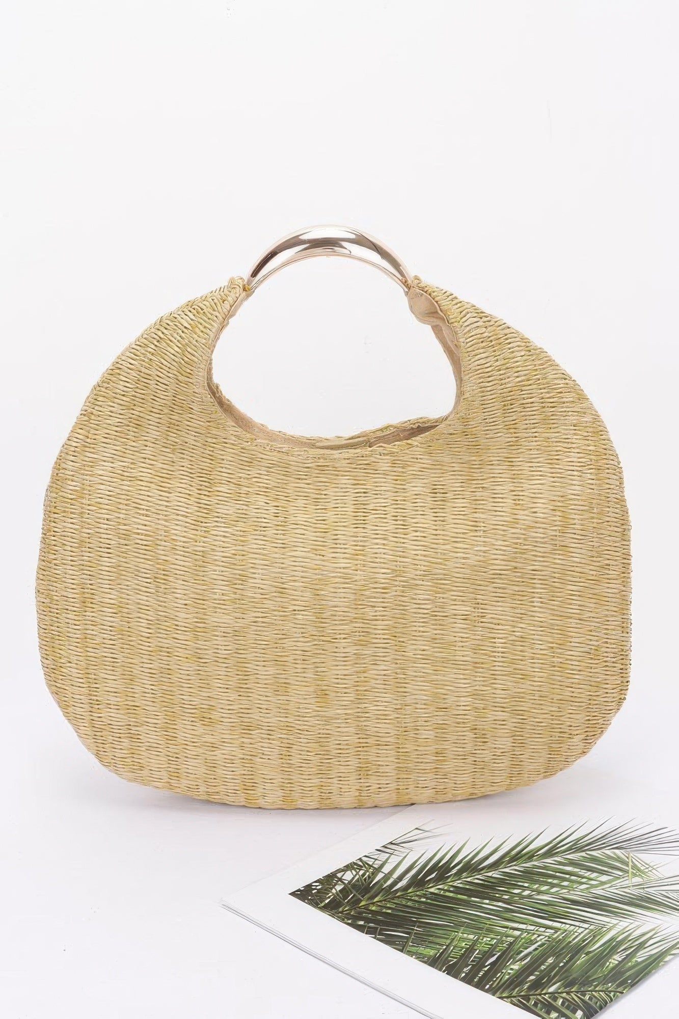 Faux Straw Metal Handle Hobo Bag | Mixtshop LLC