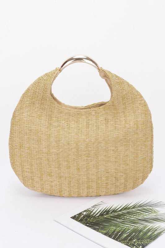 Faux Straw Metal Handle Hobo Bag | Mixtshop LLC