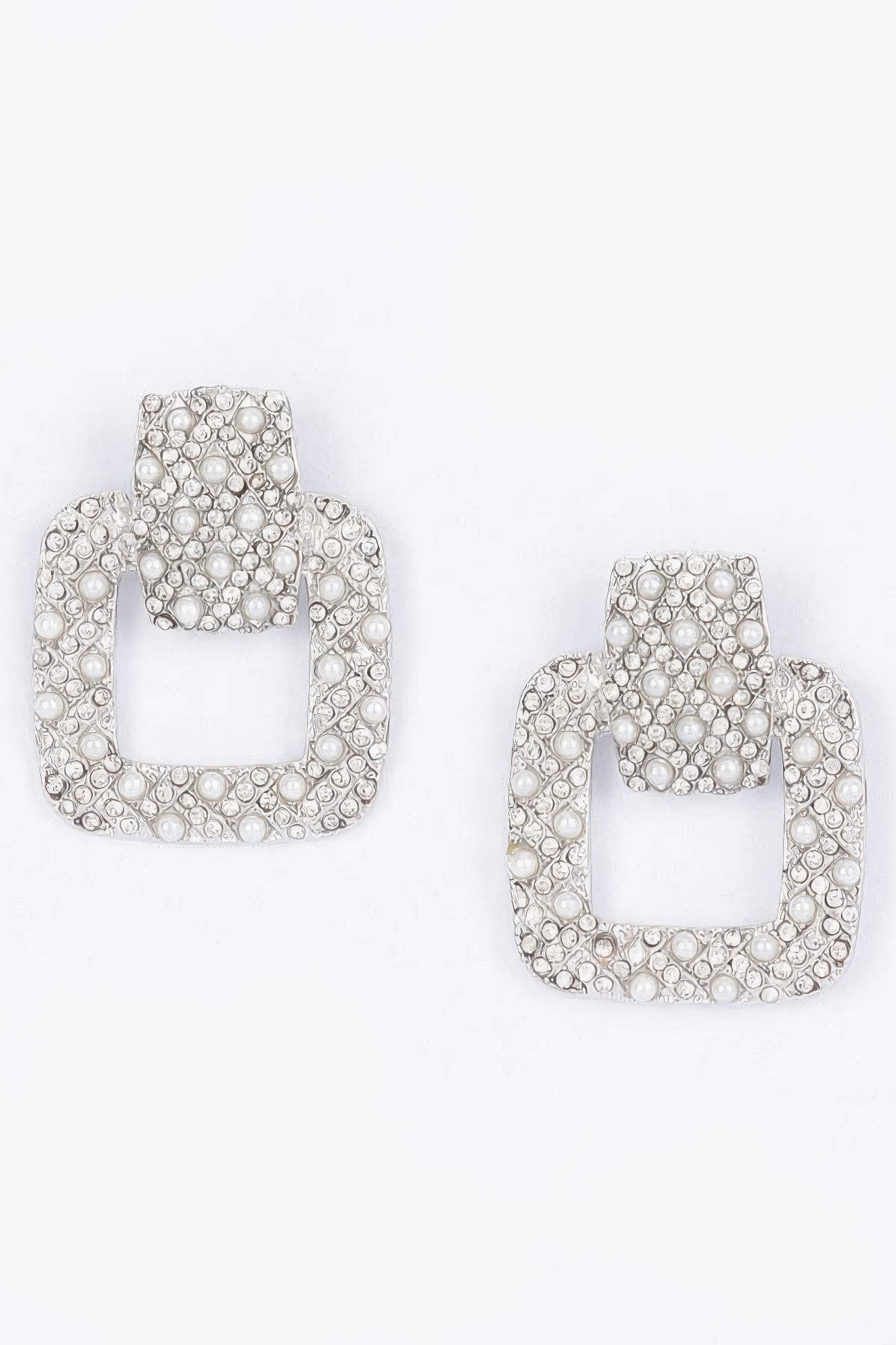 Rectangle Link Faux Pearlrhinestonedangle Earrings | Mixtshop LLC