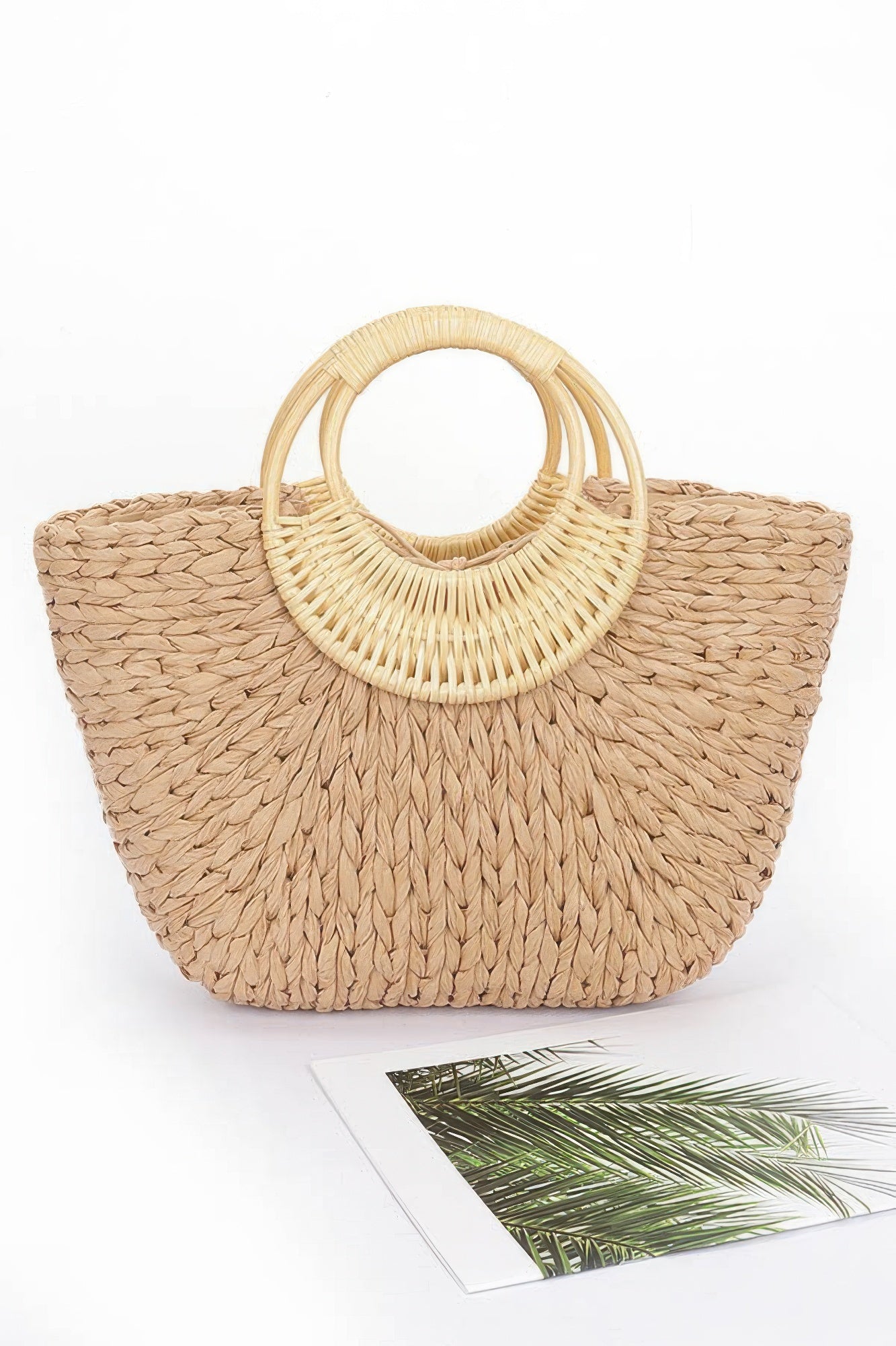 Faux Straw Bamboo Handle Tote Bag | Mixtshop LLC