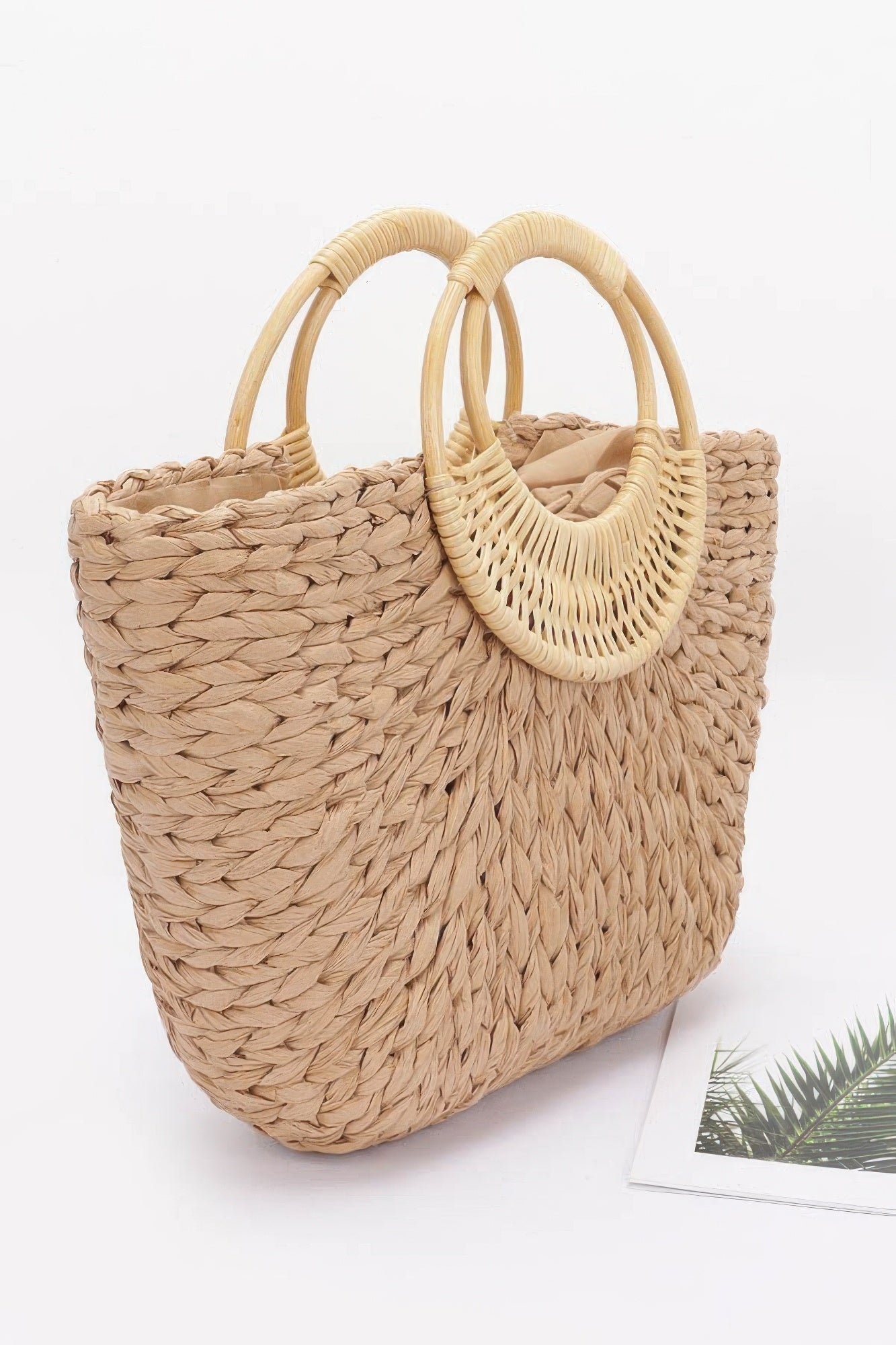 Faux Straw Bamboo Handle Tote Bag | Mixtshop LLC