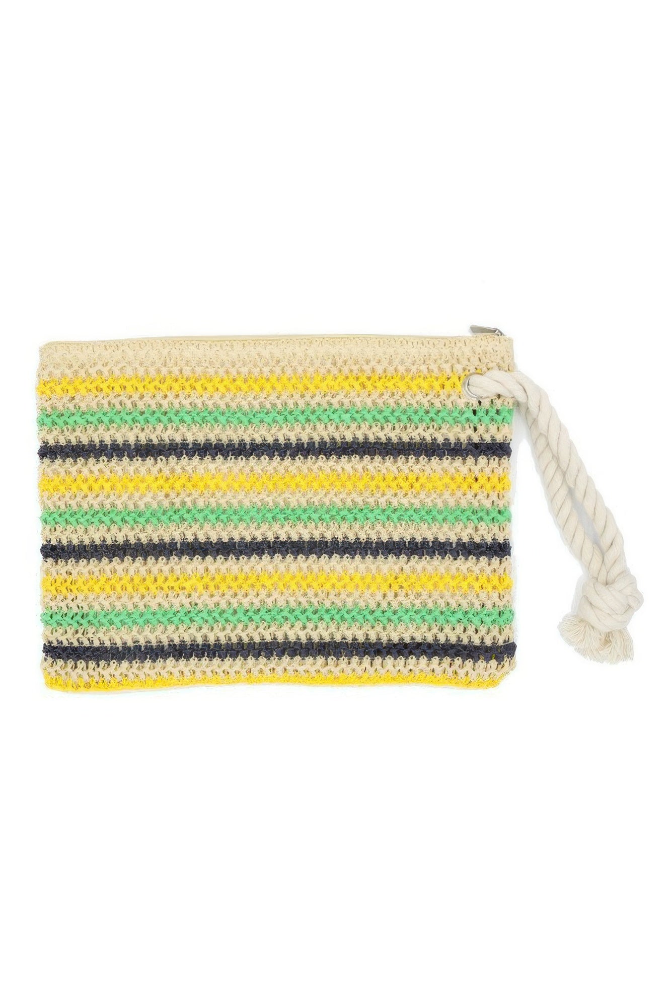 Rope Handle Multicolor Striped Straw Crochet Pouch | Mixtshop LLC