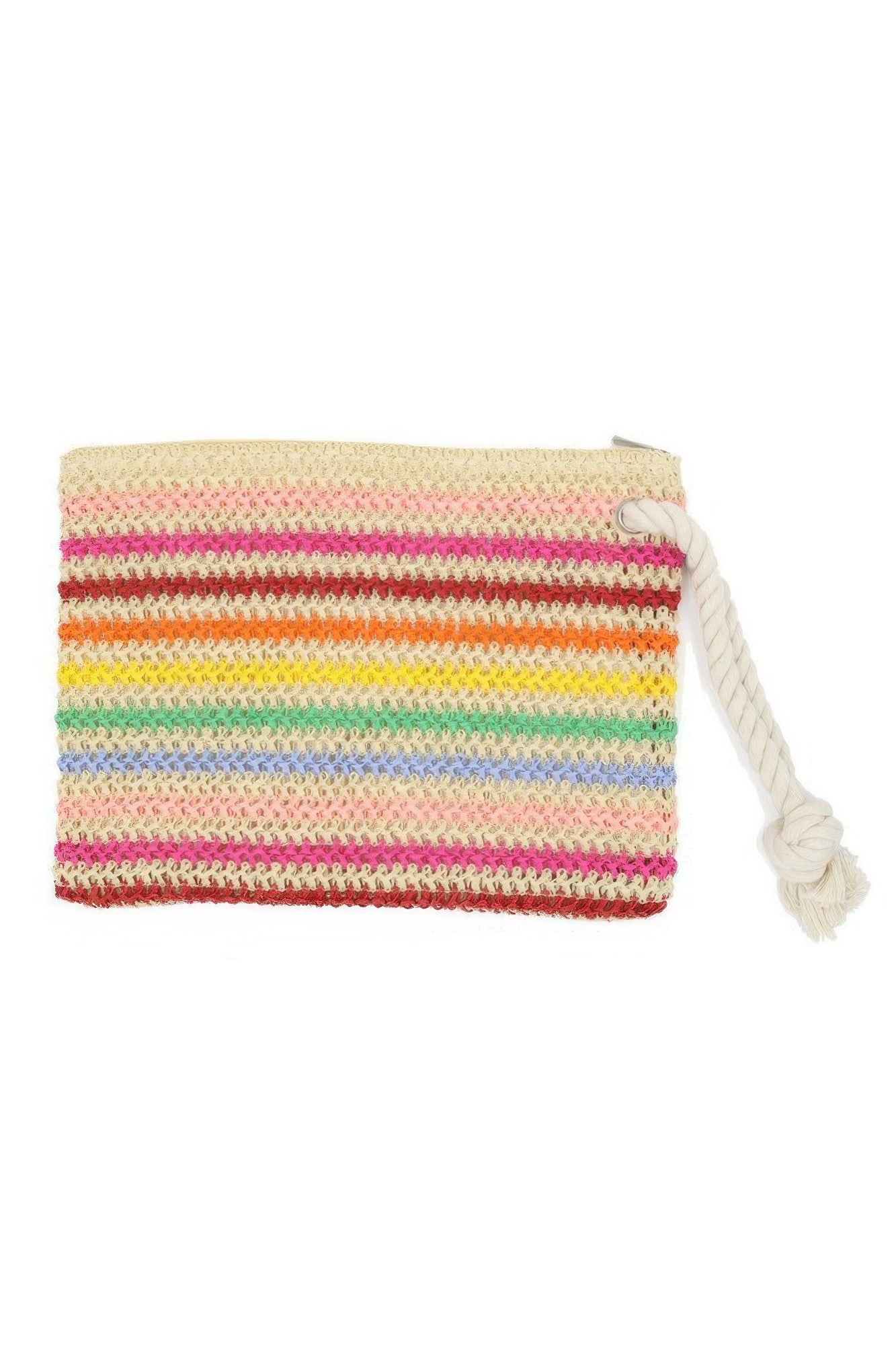 Rope Handle Multicolor Striped Straw Crochet Pouch | Mixtshop LLC
