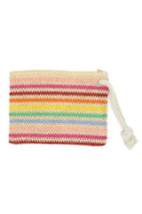 Rope Handle Multicolor Striped Straw Crochet Pouch | Mixtshop LLC