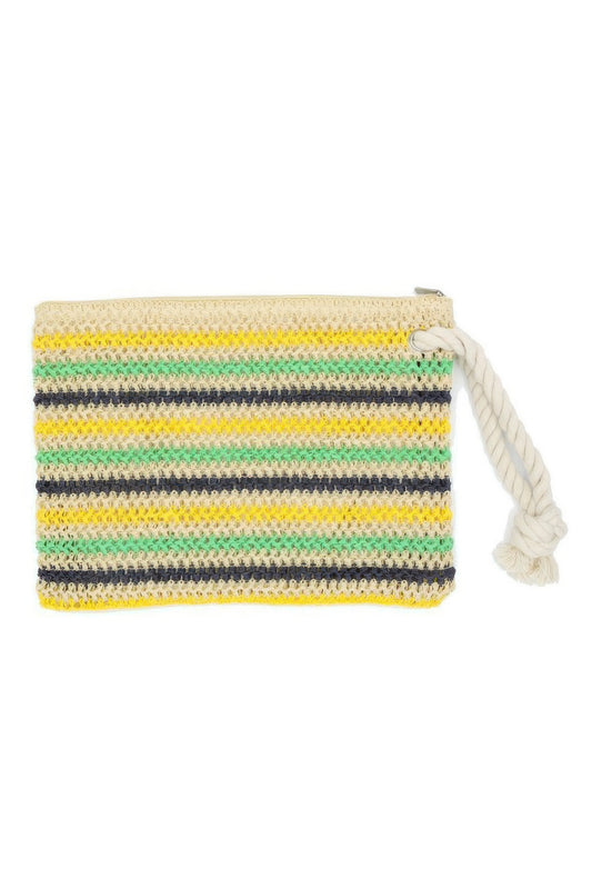 Rope Handle Multicolor Striped Straw Crochet Pouch | Mixtshop LLC