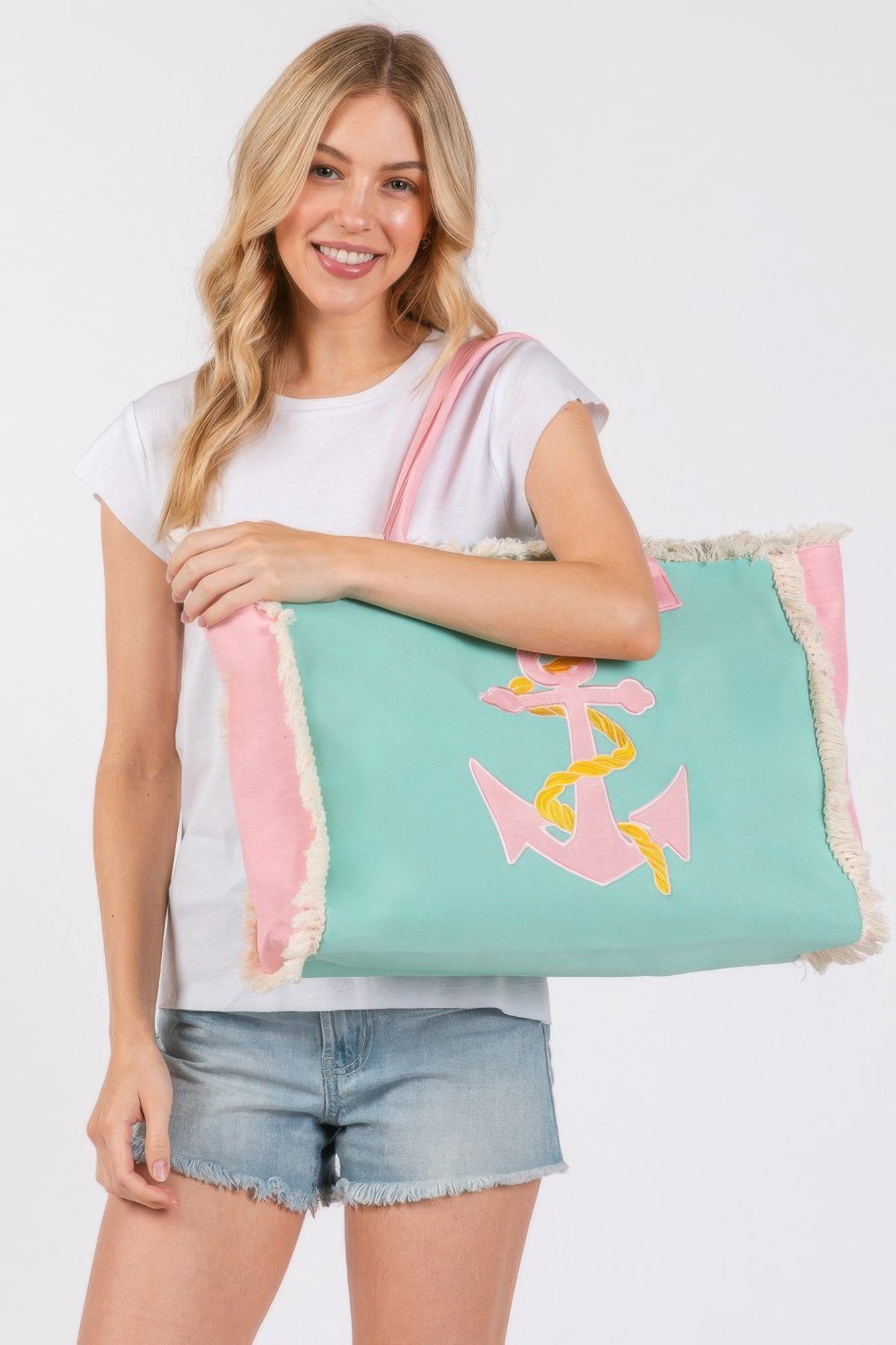 Embroidered Anchor Patch Fringe Tote Bag | Mixtshop LLC