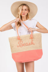Color Sewn Rope Beach Letter And Strap Crochet Fabric Tote | Mixtshop LLC