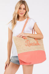 Color Sewn Rope Beach Letter And Strap Crochet Fabric Tote | Mixtshop LLC