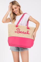 Color Sewn Rope Beach Letter And Strap Crochet Fabric Tote | Mixtshop LLC