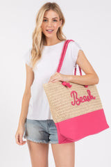Color Sewn Rope Beach Letter And Strap Crochet Fabric Tote | Mixtshop LLC